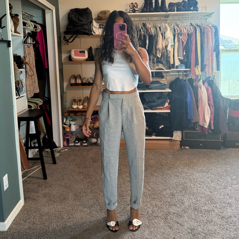 Zara Gray Ankle Cropped Pants Relaxed Fit
